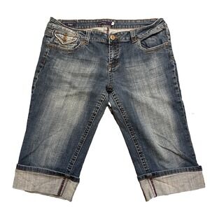 Vigoss Jeans Juniors Size 13 *33x14.5 Blue‎ Denim Capri Cuffed Casual Retro
